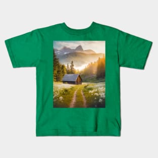 wooden cabin in the mounts Kids T-Shirt